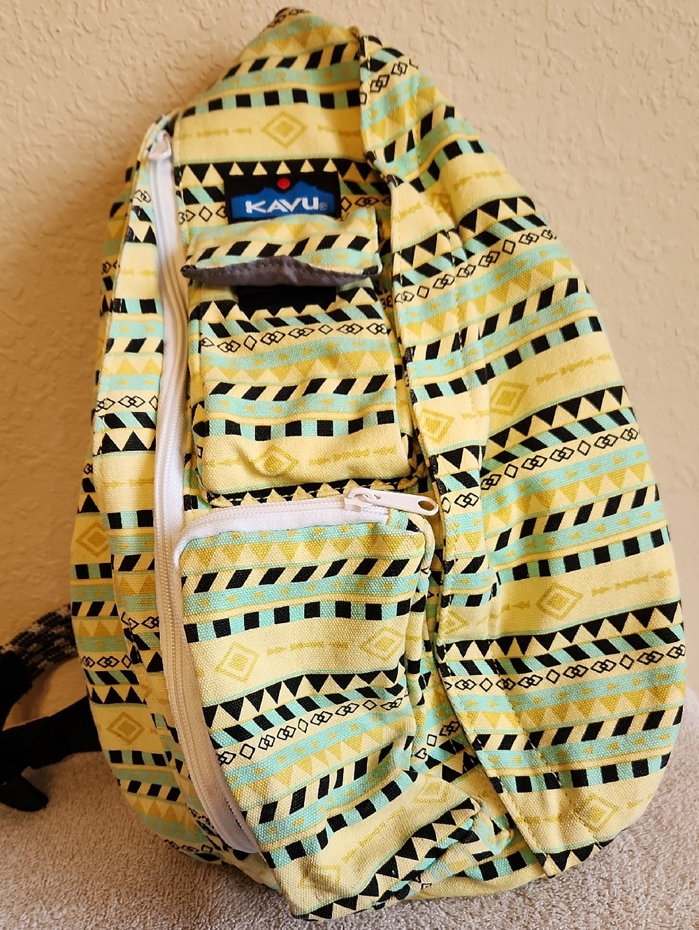 Kavu Yellow, Black & Teal Geometric Sling Bag